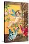 Victorian Cherub Swinging in Roses-null-Stretched Canvas