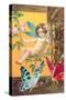 Victorian Cherub Swinging in Roses-null-Stretched Canvas