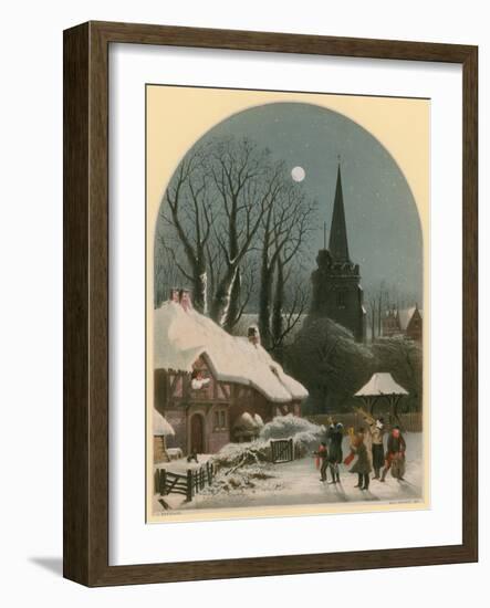 Victorian Christmas Scene with Band Playing in the Snow-John Brandard-Framed Giclee Print