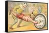 Victorian Clowns Using Spool as Wheel Barrow-null-Framed Stretched Canvas