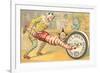 Victorian Clowns Using Spool as Wheel Barrow-null-Framed Premium Giclee Print