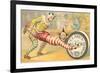 Victorian Clowns Using Spool as Wheel Barrow-null-Framed Premium Giclee Print