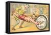 Victorian Clowns Using Spool as Wheel Barrow-null-Framed Stretched Canvas