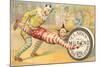 Victorian Clowns Using Spool as Wheel Barrow-null-Mounted Art Print