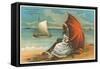 Victorian Couple on Beach with Umbrella-null-Framed Stretched Canvas