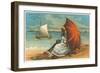 Victorian Couple on Beach with Umbrella-null-Framed Art Print