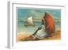 Victorian Couple on Beach with Umbrella-null-Framed Art Print