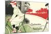 Victorian Drawing of Woman on Bicycle-null-Mounted Premium Giclee Print