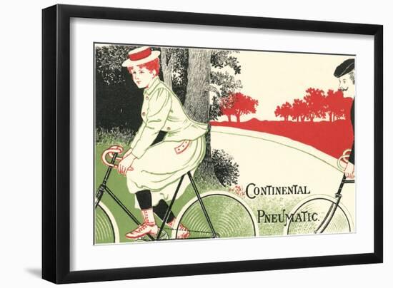 Victorian Drawing of Woman on Bicycle-null-Framed Art Print