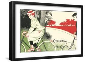 Victorian Drawing of Woman on Bicycle-null-Framed Art Print