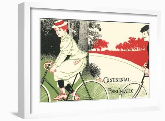 Victorian Drawing of Woman on Bicycle-null-Framed Art Print