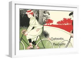 Victorian Drawing of Woman on Bicycle-null-Framed Art Print