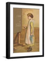 Victorian Girl Adding at Chalkboard-null-Framed Art Print