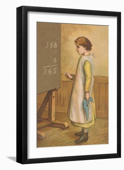 Victorian Girl Adding at Chalkboard-null-Framed Art Print