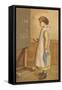 Victorian Girl Adding at Chalkboard-null-Framed Stretched Canvas