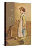 Victorian Girl Adding at Chalkboard-null-Stretched Canvas