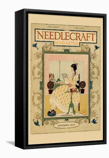 Victorian Girl Does Needlepoint Portrait-Needlecraft Magazine-Framed Stretched Canvas