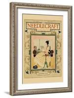 Victorian Girl Does Needlepoint Portrait-Needlecraft Magazine-Framed Art Print