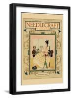 Victorian Girl Does Needlepoint Portrait-Needlecraft Magazine-Framed Art Print