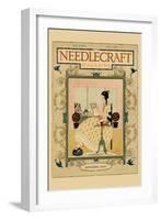 Victorian Girl Does Needlepoint Portrait-Needlecraft Magazine-Framed Art Print