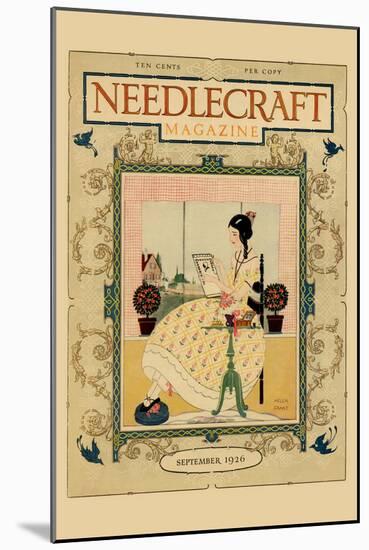 Victorian Girl Does Needlepoint Portrait-Needlecraft Magazine-Mounted Art Print