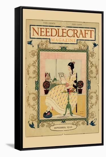 Victorian Girl Does Needlepoint Portrait-Needlecraft Magazine-Framed Stretched Canvas