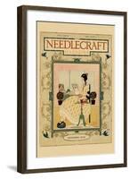 Victorian Girl Does Needlepoint Portrait-Needlecraft Magazine-Framed Art Print