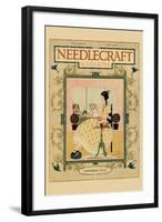 Victorian Girl Does Needlepoint Portrait-Needlecraft Magazine-Framed Art Print