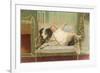Victorian Girl Lying on St. Bernard on Couch-null-Framed Premium Giclee Print