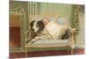 Victorian Girl Lying on St. Bernard on Couch-null-Mounted Premium Giclee Print