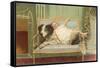 Victorian Girl Lying on St. Bernard on Couch-null-Framed Stretched Canvas