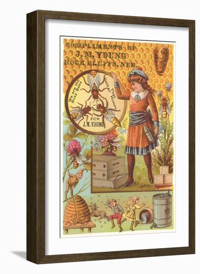 Victorian Girl with Beehive, Honey Comb-null-Framed Art Print