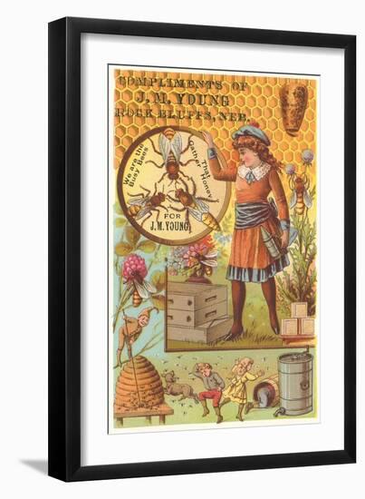 Victorian Girl with Beehive, Honey Comb-null-Framed Art Print