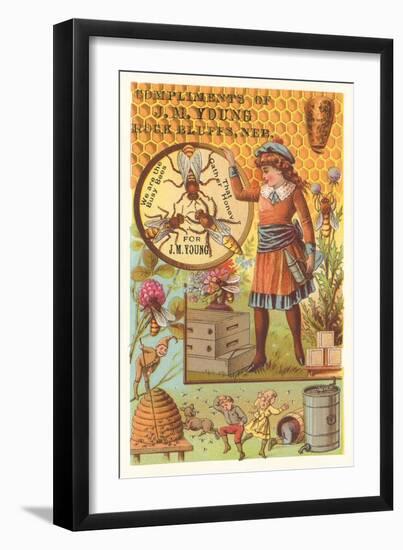 Victorian Girl with Bees and Hives-null-Framed Art Print