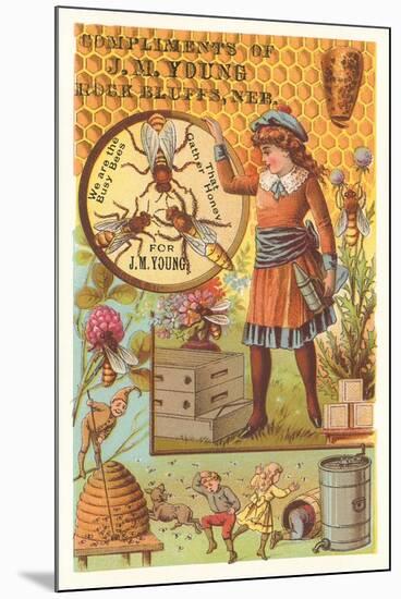 Victorian Girl with Bees and Hives-null-Mounted Art Print
