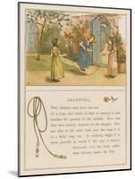 Victorian Girls in Bonnets Skipping-null-Mounted Art Print