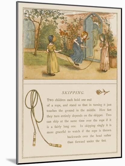 Victorian Girls in Bonnets Skipping-null-Mounted Art Print