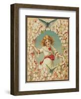 Victorian Illustration of Girl Surrounded by Flowers-null-Framed Giclee Print