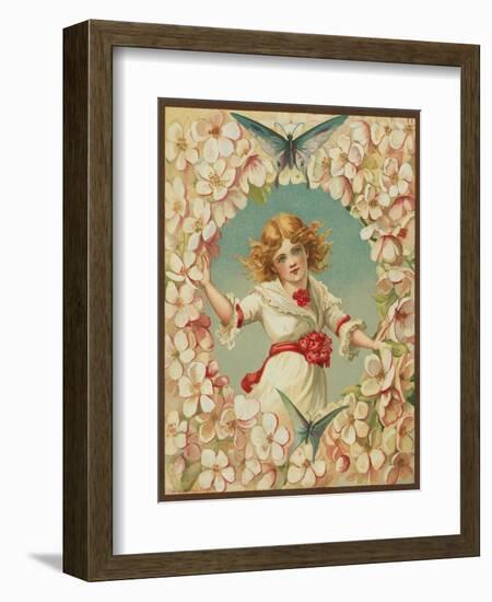 Victorian Illustration of Girl Surrounded by Flowers-null-Framed Giclee Print