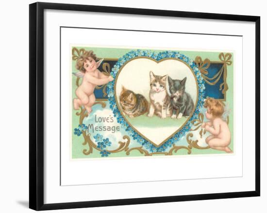 Victorian Kittens and Cupids, Love's Message-null-Framed Art Print