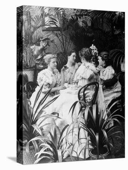 Victorian Ladies at Tea Luncheon-null-Stretched Canvas