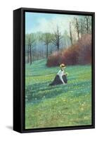 Victorian Lady Picking Flowers in Field-null-Framed Stretched Canvas