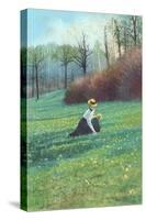 Victorian Lady Picking Flowers in Field-null-Stretched Canvas