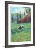 Victorian Lady Picking Flowers in Field-null-Framed Art Print