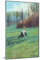 Victorian Lady Picking Flowers in Field-null-Mounted Art Print