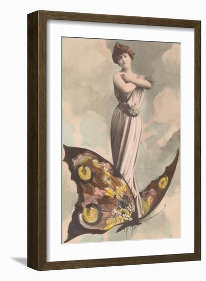 Victorian Lady Standing on Butterfly-null-Framed Art Print