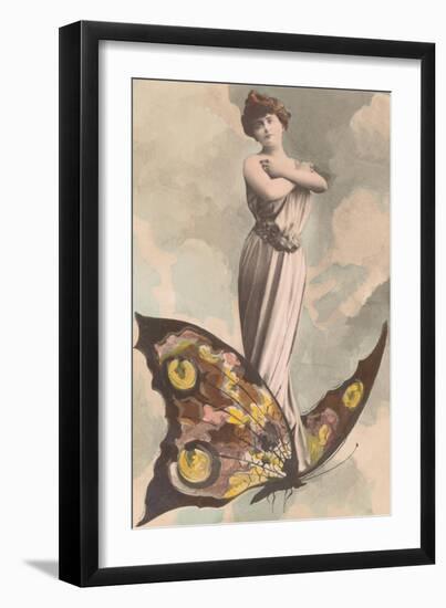 Victorian Lady Standing on Butterfly-null-Framed Art Print