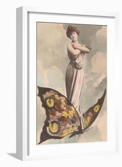 Victorian Lady Standing on Butterfly-null-Framed Art Print