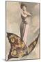 Victorian Lady Standing on Butterfly-null-Mounted Art Print