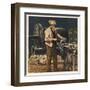 Victorian Metalworker Machining a Part in His Workshop-null-Framed Art Print